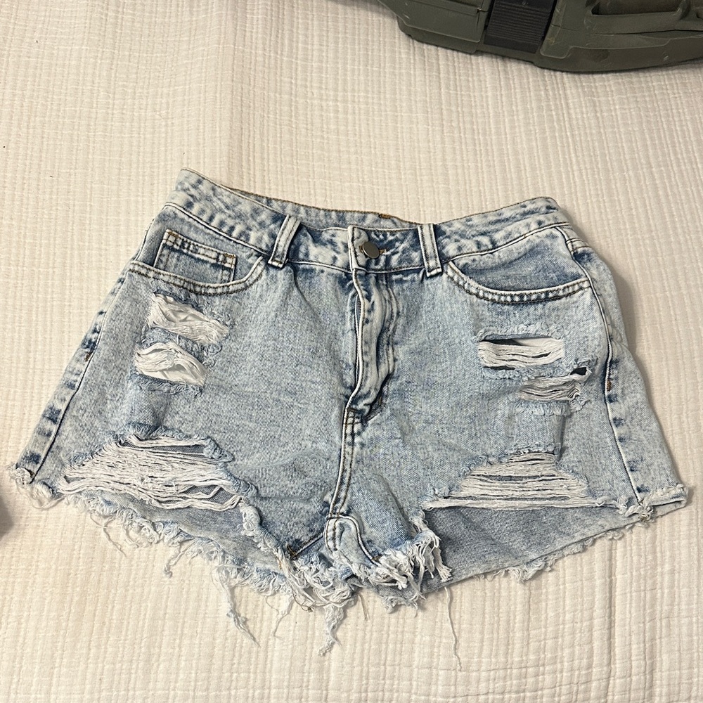 SHEIN Light Blue Distressed Jean Shorts